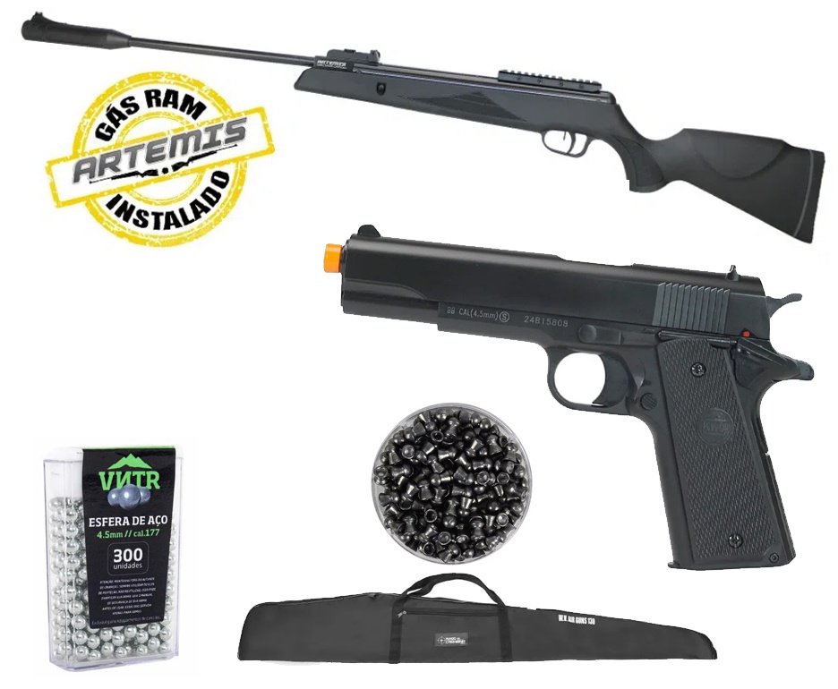 Carabina De Pressão Black Hawk Gas Ram 70kg 5.5mm Artemis + Capa + Chumbo + Pistola de Pressão + BBS
