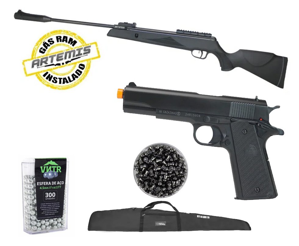 Carabina De Pressão Black Hawk Gas Ram 70kg 5.5mm Artemis + Capa + Chumbo + Pistola de Pressão + BBS