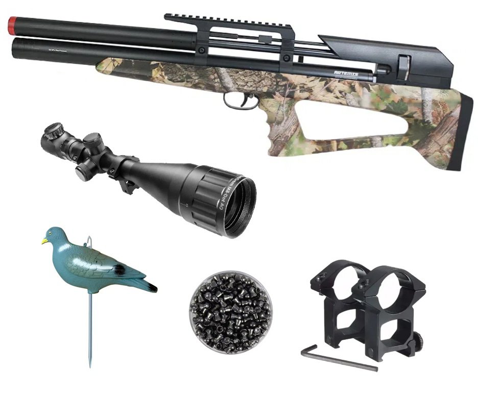 Carabina Pressão PCP P35 CAMO Artemis Bull PUP 5.5mm + Luneta 6-24x50 + Chumbos + Chama Pássaro