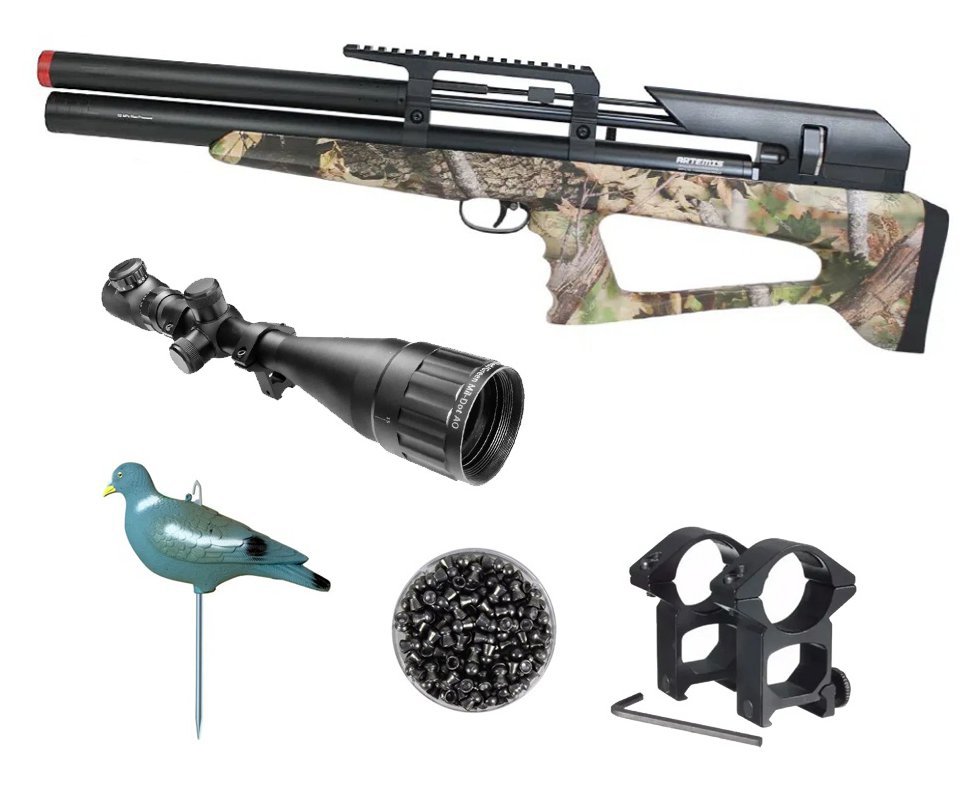 Carabina Pressão PCP P35 CAMO Artemis Bull PUP 5.5mm + Luneta 6-24x50 + Chumbos + Chama Pássaro