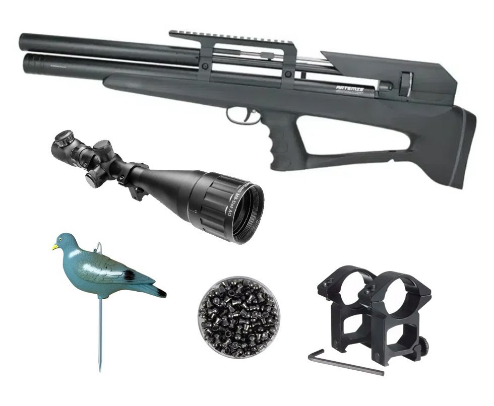 Carabina Pressão PCP P35 Artemis Bull PUP Blackened 5.5mm + Luneta 6-24x50 + Chumbos + Chama Pássaro