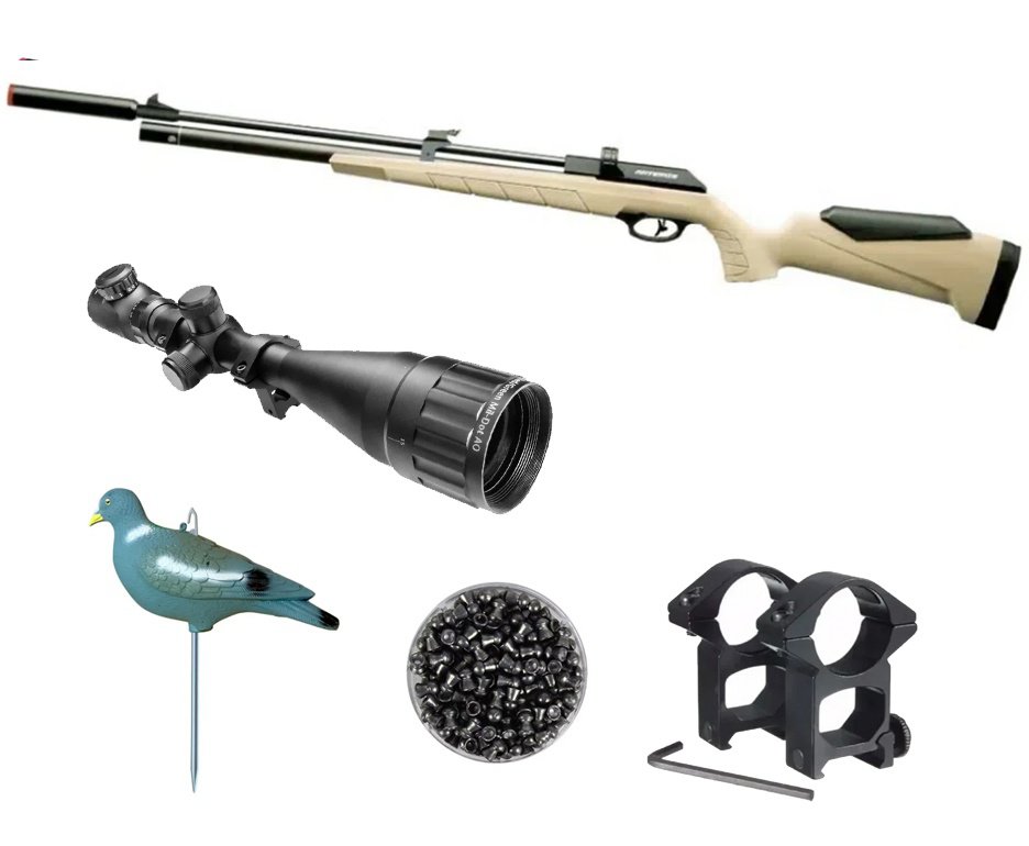 Carabina de Pressão Artemis PCP PR900T G3 Tan 5,5mm - FXR + Luneta 6-24x50 + Chumbo + Chama Pássaro