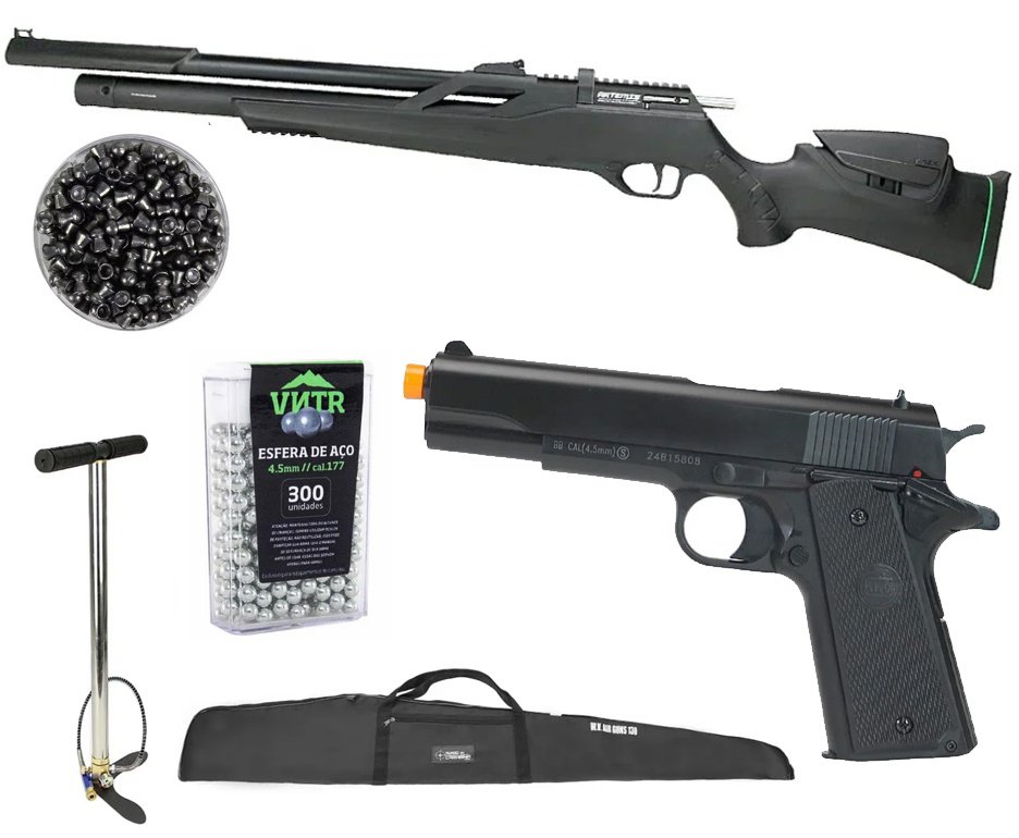Carabina de Pressão PCP Artemis Montecarlo T-REX 5.5mm com Válvula Reguladora - FXR + Bomba + Capa + Chumbos + Pistola de Pressão + BBS