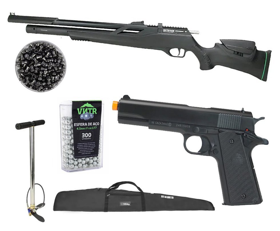 Carabina de Pressão PCP Artemis Montecarlo T-REX 5.5mm com Válvula Reguladora - FXR + Bomba + Capa + Chumbos + Pistola de Pressão + BBS