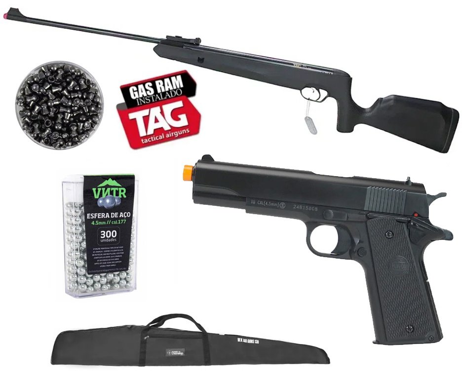 Carabina de Pressão Naja Nitro Gás Ram 5,5mm - TAG + Capa + Chumbo + Pistola de Pressão + BBS