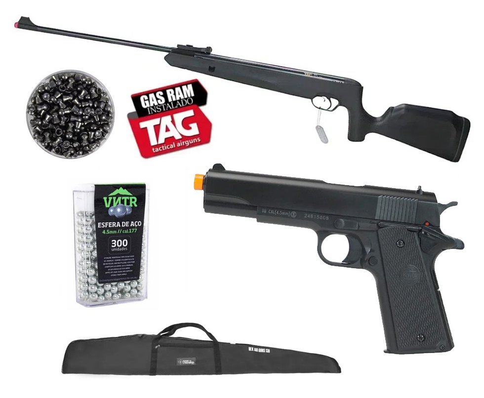 Carabina de Pressão Naja Nitro Gás Ram 5,5mm - TAG + Capa + Chumbo + Pistola de Pressão + BBS