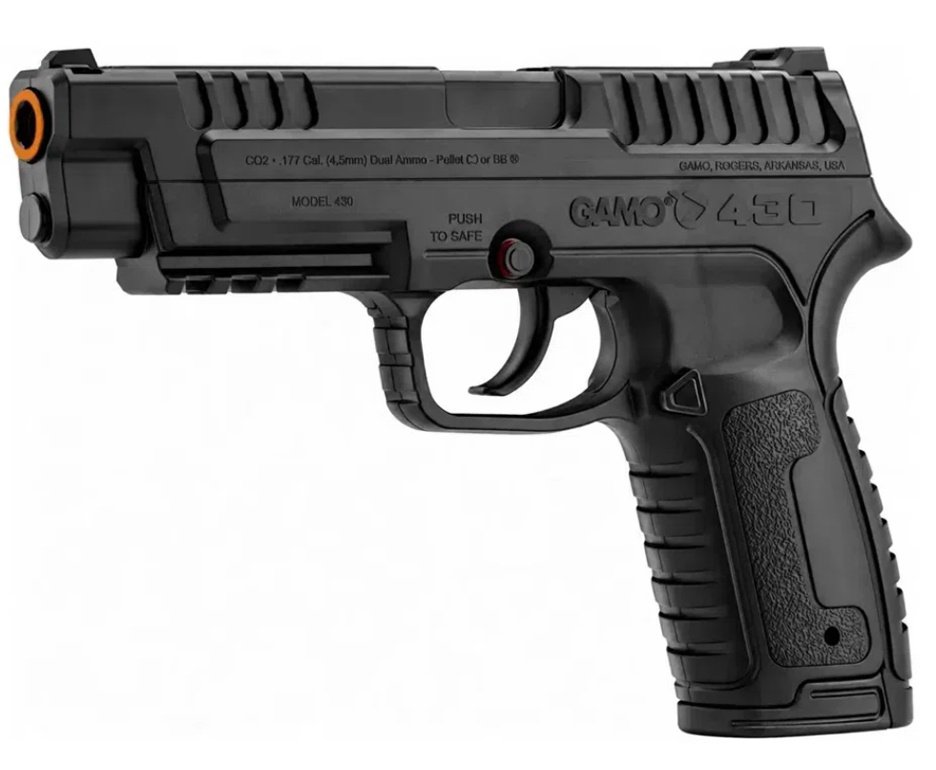 Pistola Gamo P-430 Dual Fuel CO2 4,5mm dispara Chumbinhos e BBs + Co2 + Chumbinho + BBS + Alvos + Case