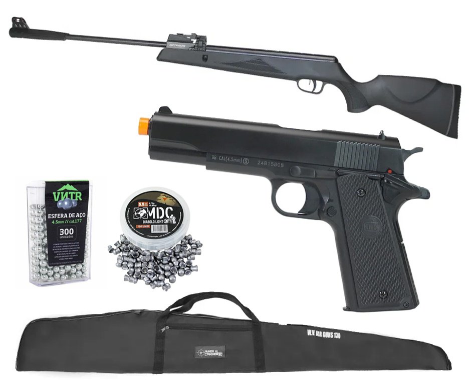 Carabina de Pressão Black Hawk MAG GR1000X 12 Tiros 5.5mm - Artemis + Capa + Chumbos + Pistola de Pressão + BBS
