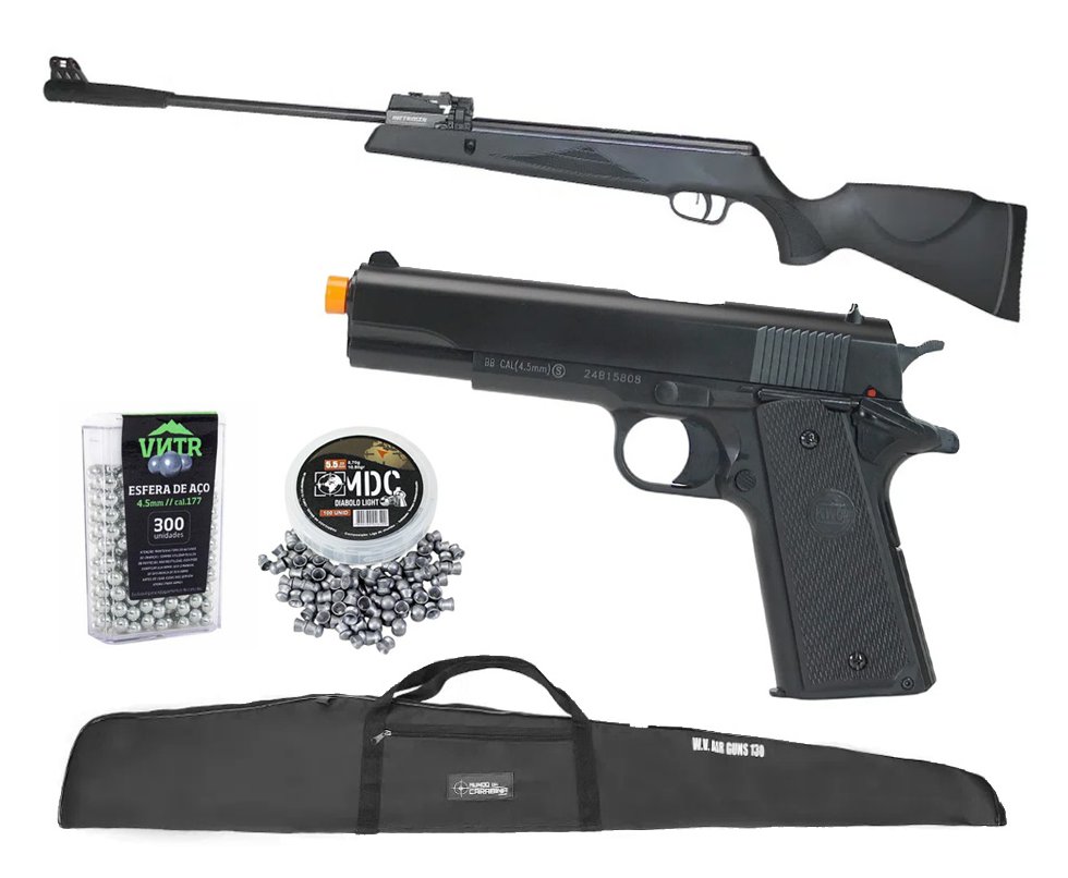 Carabina de Pressão Black Hawk MAG GR1000X 12 Tiros 5.5mm - Artemis + Capa + Chumbos + Pistola de Pressão + BBS