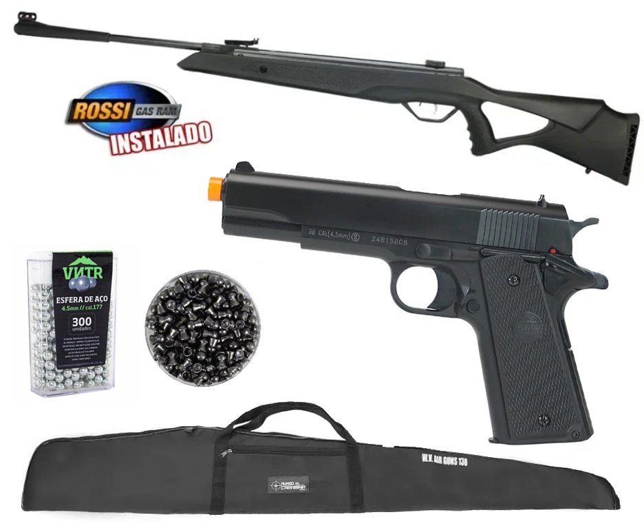 Carabina de Pressão R1000 6,35mm com Gás Ram - Rossi + Capa + Chumbos + Pistola de Pressão + BBS