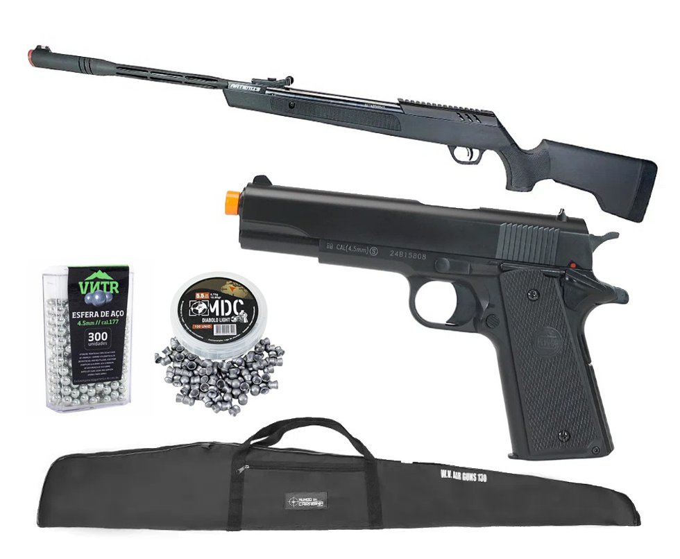 Carabina de Pressão Artemis Dark Eagle Nitro Piston GR 80kg 6,35mm Black - FXR + Capa + Chumbos + Pistola de Pressão + BBS