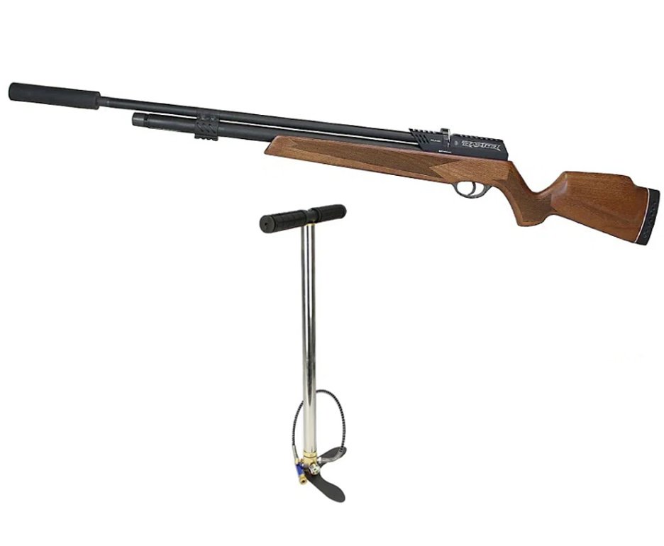 Carabina de Pressão PCP Raptor Rossi Semi Auto Madeira VR 5,5mm + Bomba