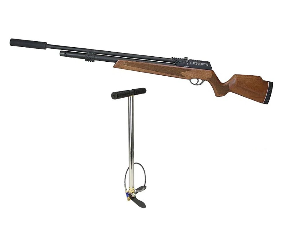 Carabina de Pressão PCP Raptor Rossi Semi Auto Madeira VR 5,5mm + Bomba
