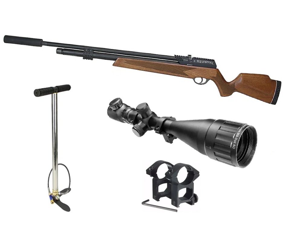 Carabina de Pressão PCP Raptor Rossi Semi Auto Madeira VR 5,5mm + Bomba + Luneta 6-24x50