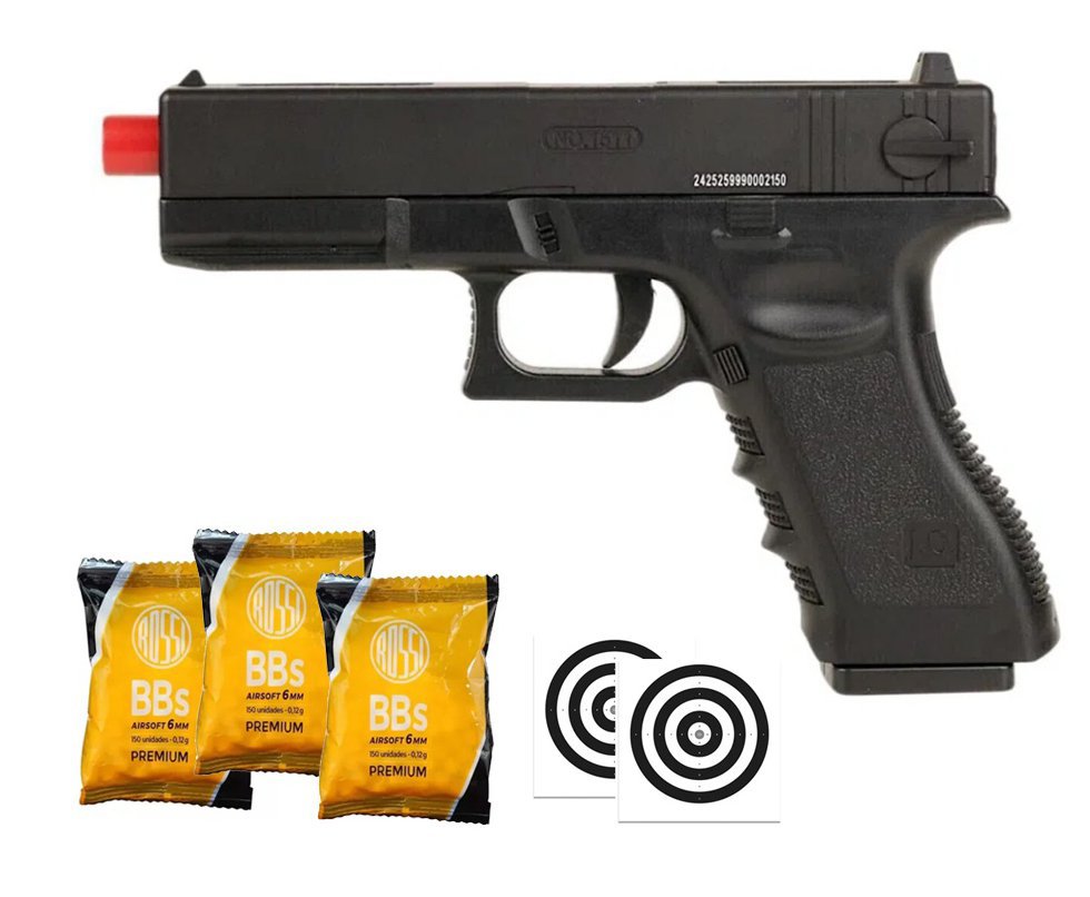 Pistola de Airsoft Glock CBT G17 Slide Metal Spring 6mm - Combat + BBS + Alvos