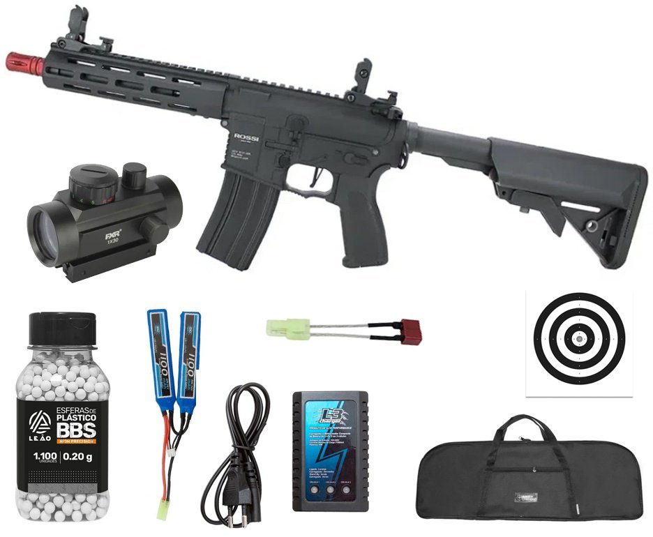 Rifle Airsoft AR15 NEPTUNE Sentinel 8" M-LOK - Rossi + Bateria + Carregador + Capa + BBS + Red Dot + Alvos