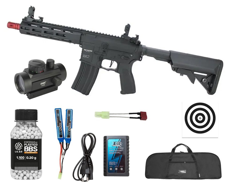 Rifle Airsoft AR15 NEPTUNE Sentinel 8" M-LOK - Rossi + Bateria + Carregador + Capa + BBS + Red Dot + Alvos