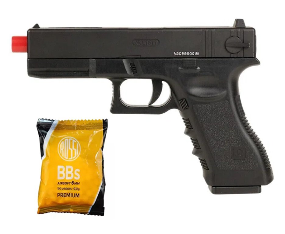 Pistola de Airsoft Glock CBT G17 Slide Metal Spring 6mm - Combat + BBS