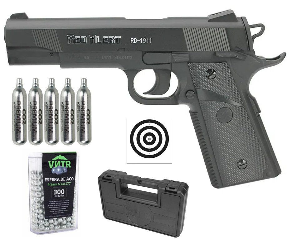Pistola Pressão Co2 Gamo Red Alert Rd-1911 4,5mm + Co2 + Esferas de Aço + Case + Alvos
