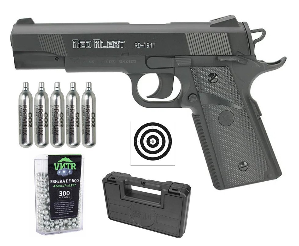 Pistola Pressão Co2 Gamo Red Alert Rd-1911 4,5mm + Co2 + Esferas de Aço + Case + Alvos
