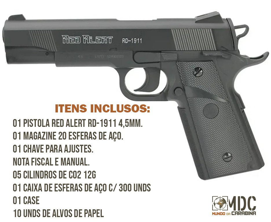 Pistola Pressão Co2 Gamo Red Alert Rd-1911 4,5mm + Co2 + Esferas de Aço + Case + Alvos