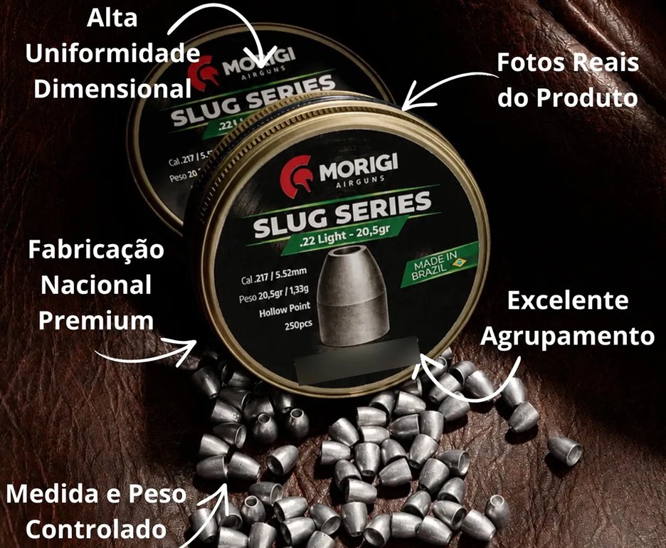 Slug Morigi Airguns 5,5mm (.22) 20,5gr – 250 Unidades