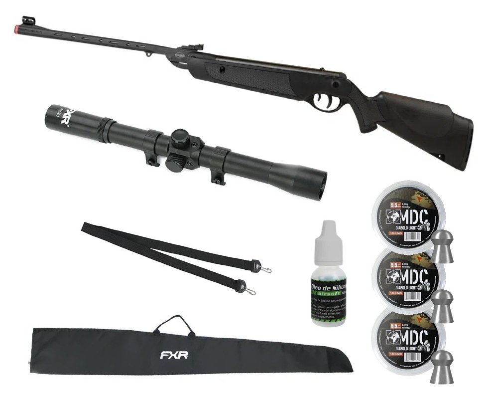 Carabina de Pressão Rossi Dione Sport MH 5,5mm - Rossi + Luneta 4x20 + Chumbinho + Alvos + Bandoleira + Capa + Óleo de Silicone