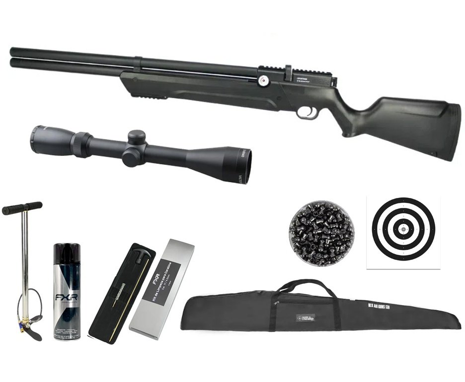 Carabina de Pressão PCP Leviathan PS-P 4,5mm Preta Nova Vista + Bomba + Capa + Luneta 3-9x40 + Chumbos + Alvos + Desengripante / Anticorrosivo + Kit Limpeza