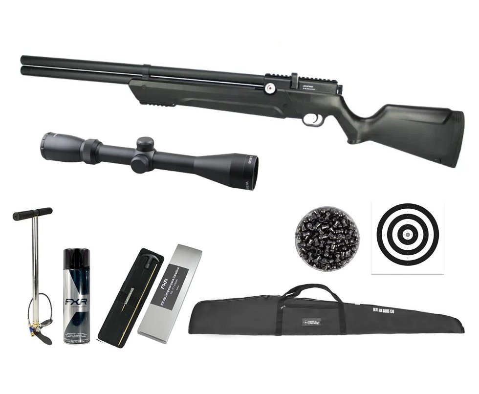 Carabina de Pressão PCP Leviathan PS-P 4,5mm Preta Nova Vista + Bomba + Capa + Luneta 3-9x40 + Chumbos + Alvos + Desengripante / Anticorrosivo + Kit Limpeza