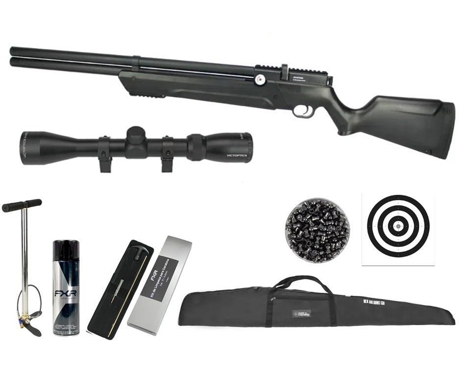 Carabina de Pressão PCP Leviathan PS-P 4,5mm Preta Nova Vista + Bomba + Capa + Luneta 3-9x40 + Chumbos + Alvos + Desengripante / Anticorrosivo + Kit Limpeza