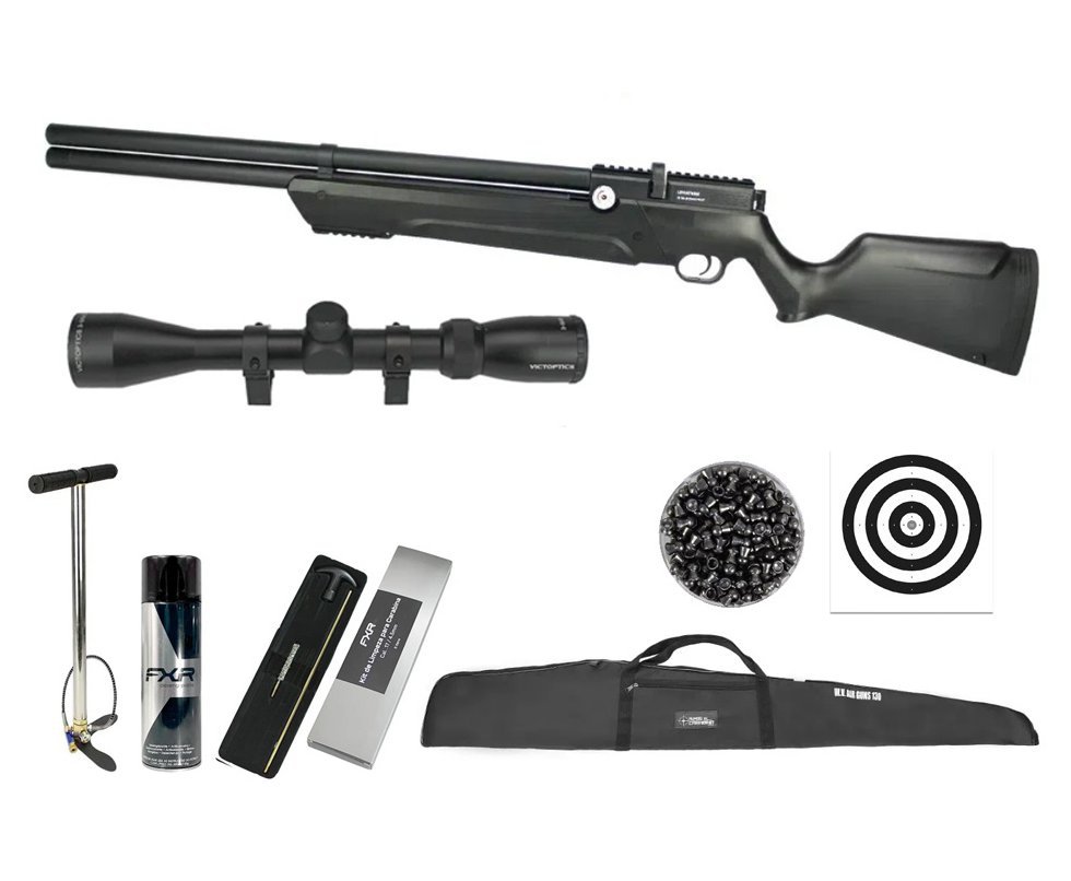 Carabina de Pressão PCP Leviathan PS-P 4,5mm Preta Nova Vista + Bomba + Capa + Luneta 3-9x40 + Chumbos + Alvos + Desengripante / Anticorrosivo + Kit Limpeza