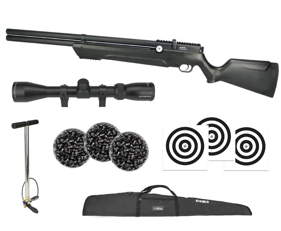 Carabina de Pressão PCP Leviathan PS-P 4,5mm Preta Nova Vista + Bomba + Capa + Luneta 3-9x40 + Chumbos + Alvos