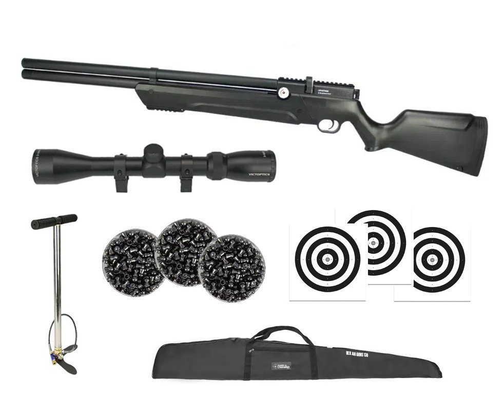 Carabina de Pressão PCP Leviathan PS-P 4,5mm Preta Nova Vista + Bomba + Capa + Luneta 3-9x40 + Chumbos + Alvos