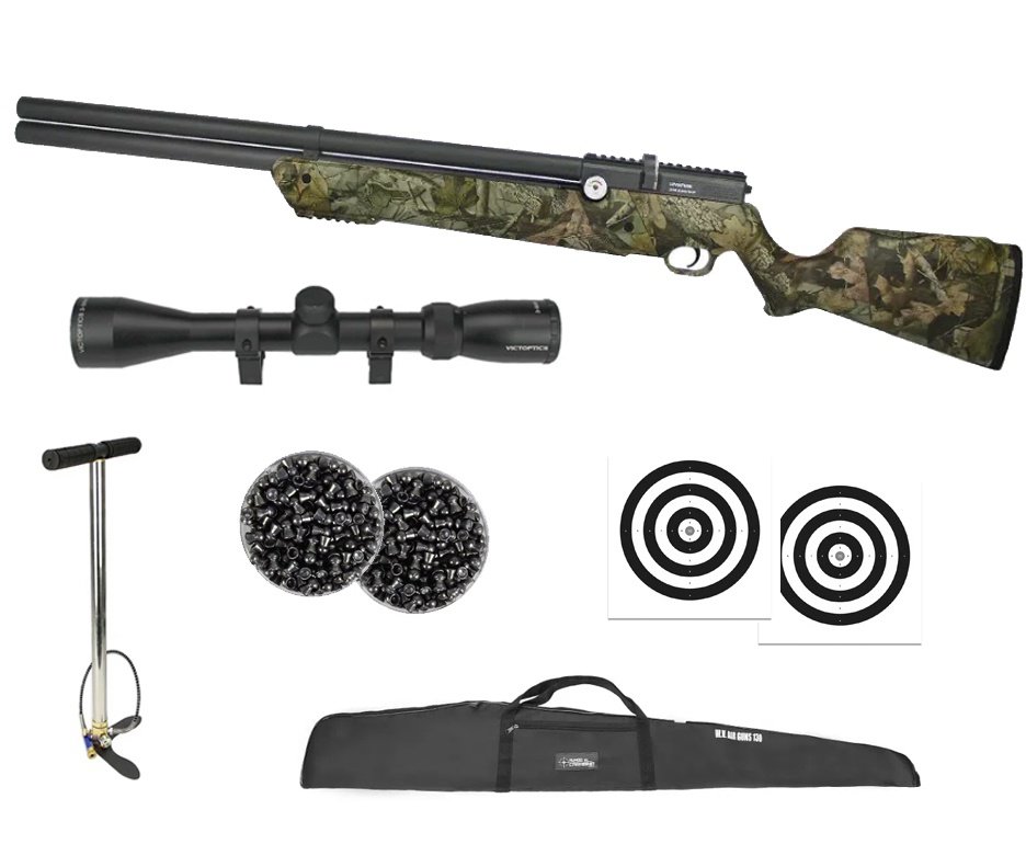 Carabina de Pressão PCP Leviathan PS-R2 6.35mm CAMU Regulagem Potencia - Nova Vista + Bomba + Capa + Luneta 3-9x40 + Chumbos + Alvos