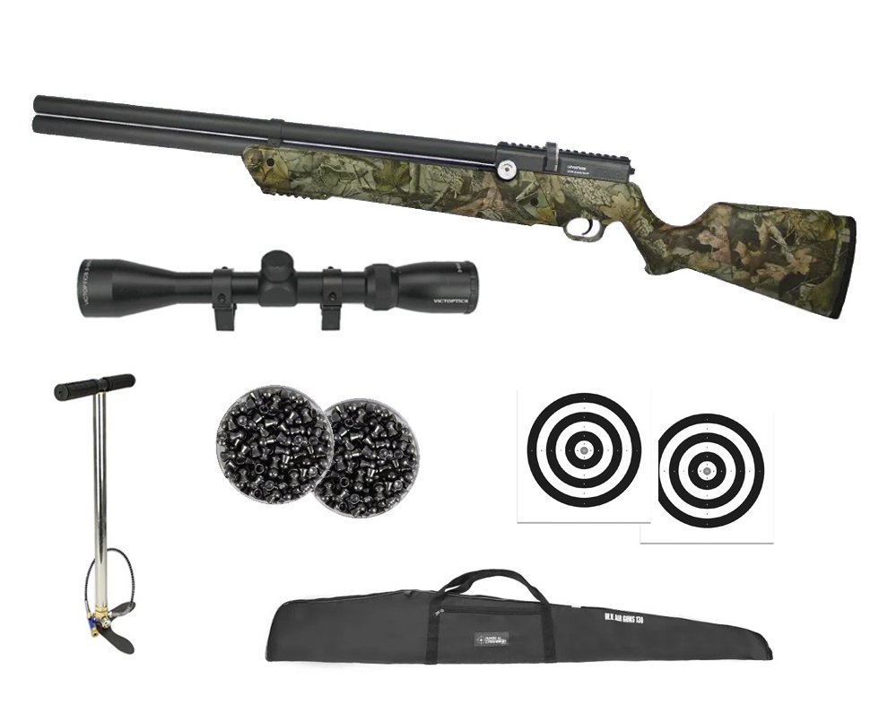 Carabina de Pressão PCP Leviathan PS-R2 6.35mm CAMU Regulagem Potencia - Nova Vista + Bomba + Capa + Luneta 3-9x40 + Chumbos + Alvos