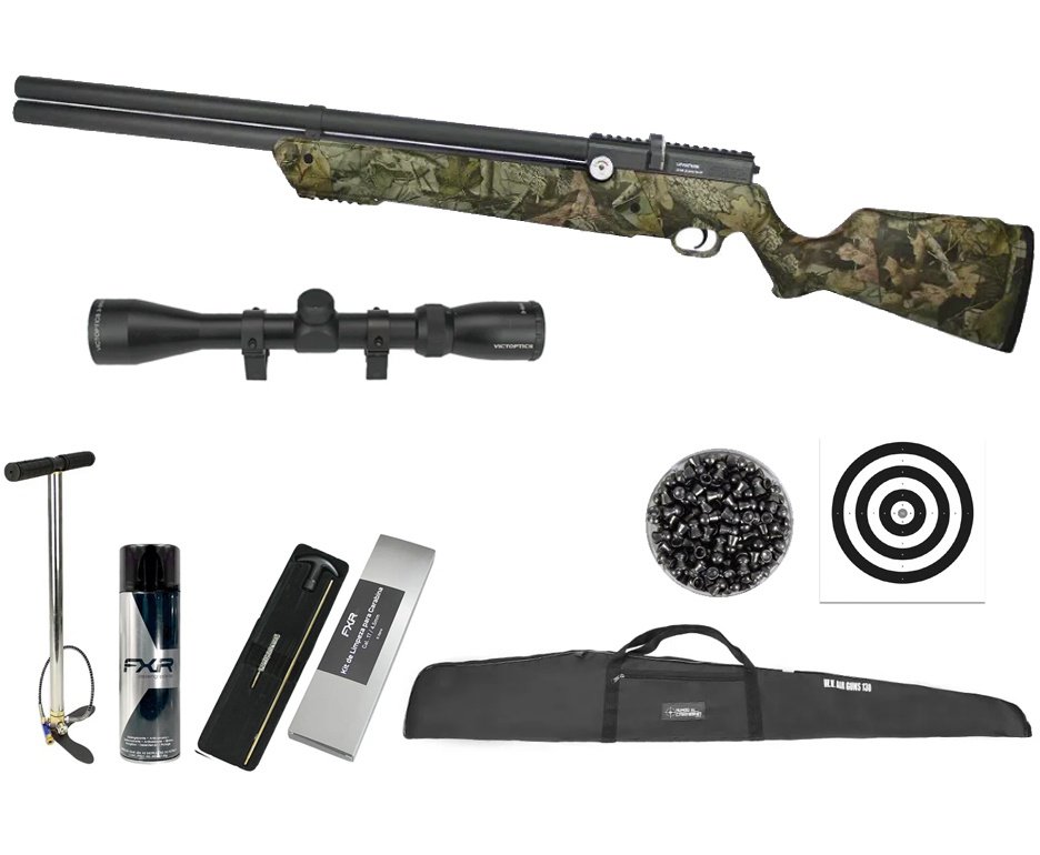 Carabina De Pressão PCP Leviathan PS-R2 5.5mm Camuflada Com Válvula Potencia - Nova Vista + Bomba + Capa + Luneta 3-9x40 + Chumbos + Alvos + Desengripante / Anticorrosivo + Kit Limpeza