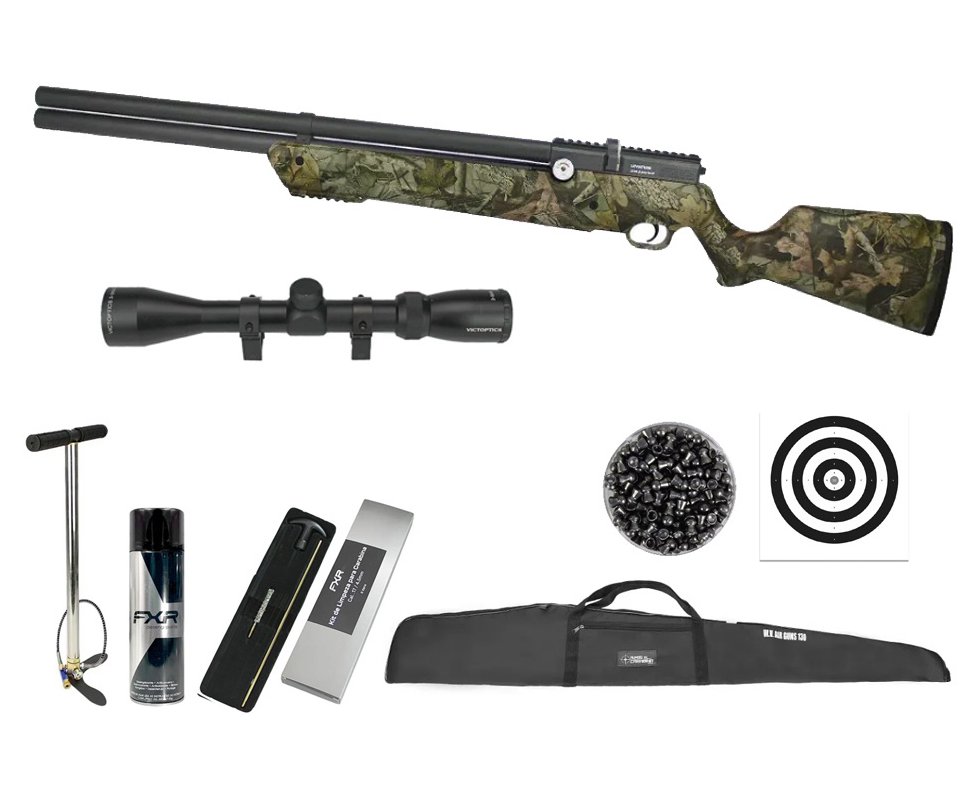 Carabina De Pressão PCP Leviathan PS-R2 5.5mm Camuflada Com Válvula Potencia - Nova Vista + Bomba + Capa + Luneta 3-9x40 + Chumbos + Alvos + Desengripante / Anticorrosivo + Kit Limpeza