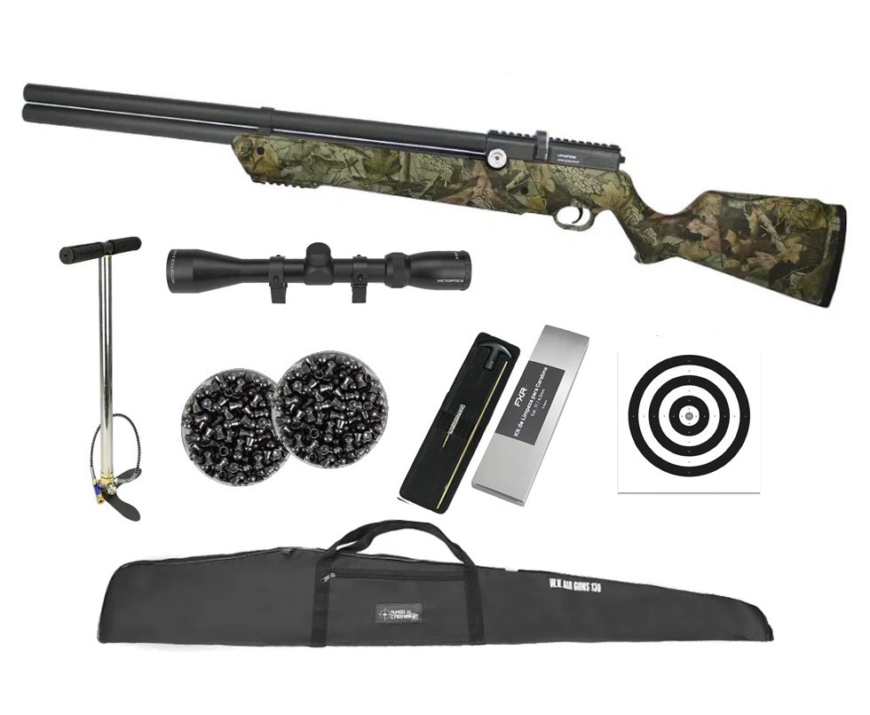 Carabina De Pressão PCP Leviathan PS-R2 5.5mm Camuflada Com Válvula Potencia - Nova Vista + Bomba + Capa + Luneta 3-9x40 + Chumbos + Alvos
