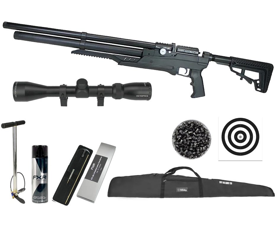 Carabina Pressão PCP Nova Vista Avenge-X X1 AT 4,5mm Preta + Bomba + Capa + Luneta 3-9x40 + Chumbos + Alvos + Desengripante / Anticorrosivo + Kit Limpeza
