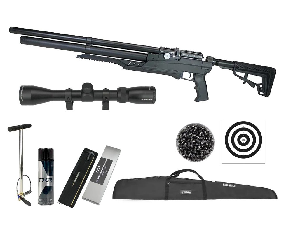 Carabina Pressão PCP Nova Vista Avenge-X X1 AT 4,5mm Preta + Bomba + Capa + Luneta 3-9x40 + Chumbos + Alvos + Desengripante / Anticorrosivo + Kit Limpeza