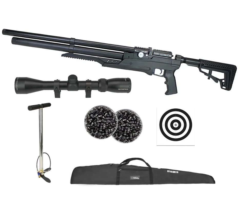 Carabina Pressão PCP Nova Vista Avenge-X X1 AT 4,5mm Preta + Bomba + Capa + Luneta 3-9x40 + Chumbos + Alvos