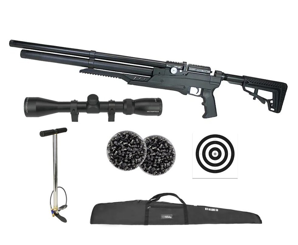Carabina Pressão PCP Nova Vista Avenge-X X1 AT 4,5mm Preta + Bomba + Capa + Luneta 3-9x40 + Chumbos + Alvos