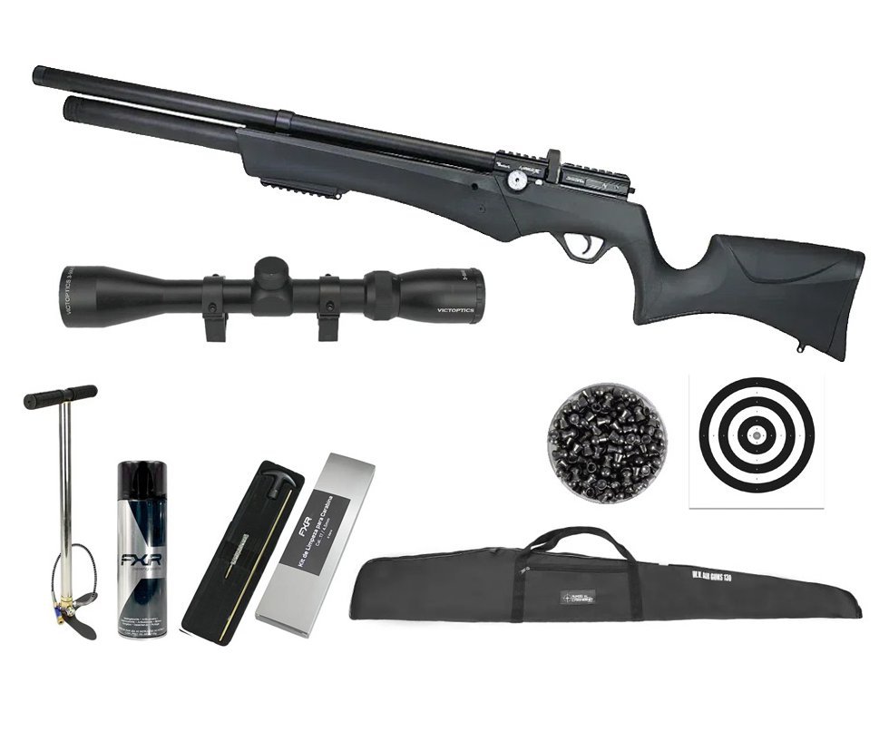 Carabina Pressão PCP Nova Vista Avenge-X X1 AS 4,5mm Preta + Bomba + Capa + Luneta 3-9x40 + Chumbos + Alvos + Desengripante / Anticorrosivo + Kit Limpeza