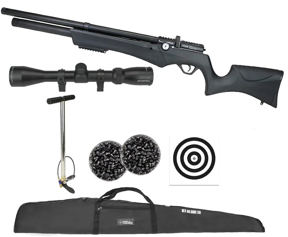 Carabina Pressão PCP Nova Vista Avenge-X X1 AS 4,5mm Preta  + Bomba + Capa + Luneta 3-9x40 + Chumbos + Alvos