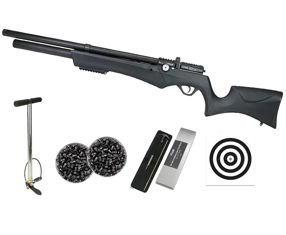 Carabina Pressão PCP Nova Vista Avenge-X X1 AS 4,5mm Preta  + Bomba + Chumbos + Alvos + Kit Limpeza