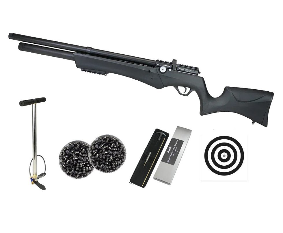Carabina Pressão PCP Nova Vista Avenge-X X1 AS 4,5mm Preta + Bomba + Chumbos + Alvos + Kit Limpeza