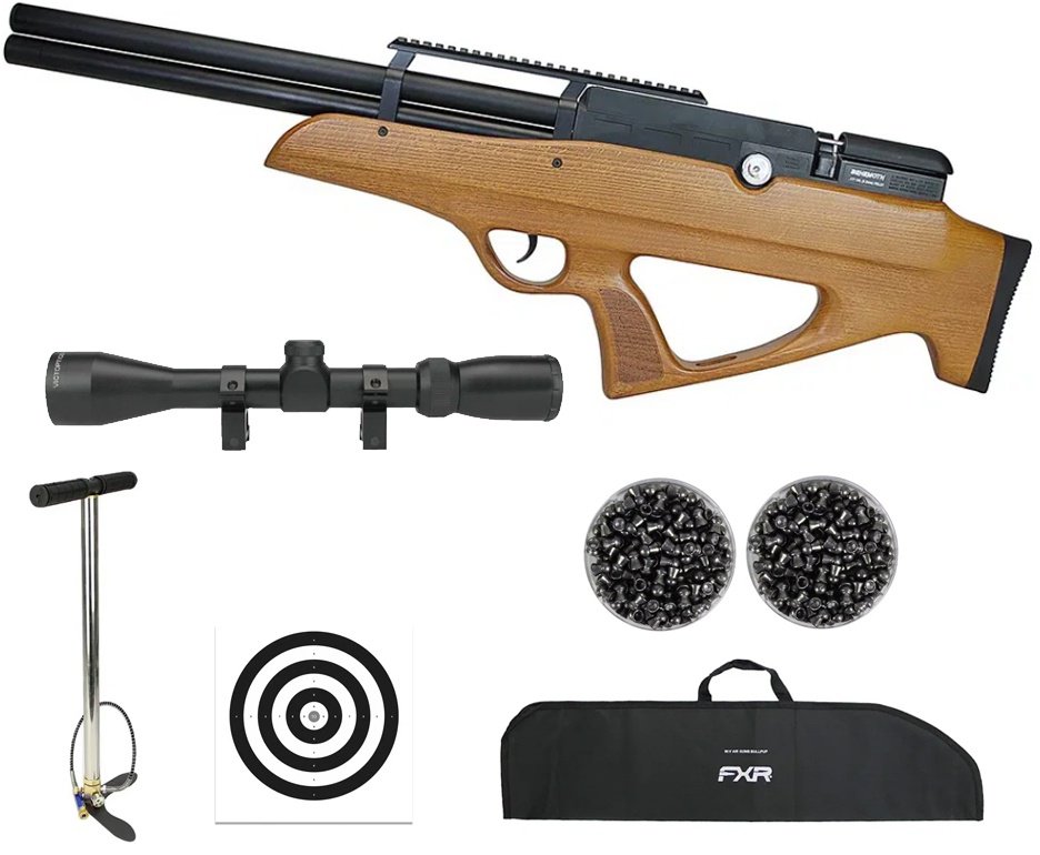 Carabina Pressão PCP Nova Vista Bullpup Behemoth PS-R2-SF 4,5mm Wood + Bomba + Capa + Luneta 3-9x40 + Chumbos + Alvos