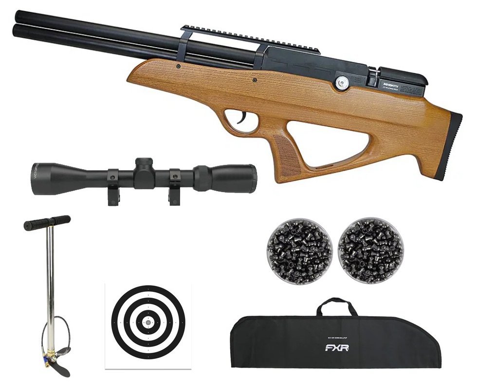 Carabina Pressão PCP Nova Vista Bullpup Behemoth PS-R2-SF 4,5mm Wood + Bomba + Capa + Luneta 3-9x40 + Chumbos + Alvos