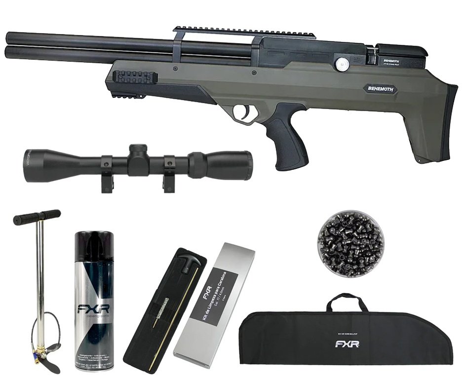 Carabina Pressão PCP Nova Vista Bullpup Behemoth PS-R2-SF 4,5mm Verde + Bomba + Capa + Luneta 3-9x40 + Chumbos + Alvos + Desengripante / Anticorrosivo + Kit Limpeza