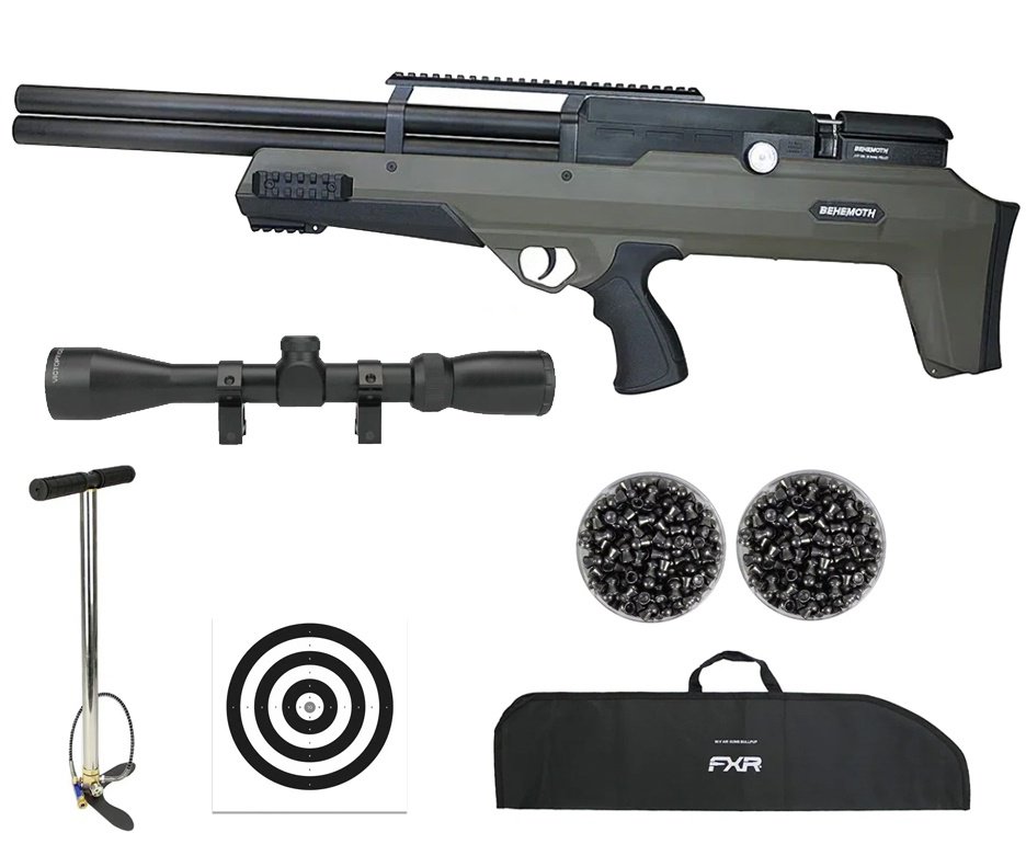 Carabina Pressão PCP Nova Vista Bullpup Behemoth PS-R2-SF 4,5mm Verde + Bomba + Capa + Luneta 3-9x40 + Chumbos + Alvos